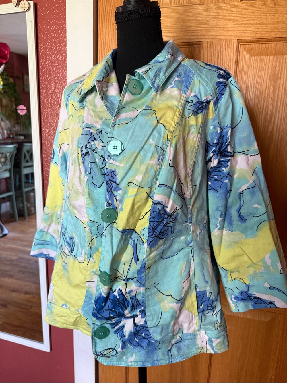 CJ Banks Floral Watercolor Blouse in Aqua, Yellow and Blue